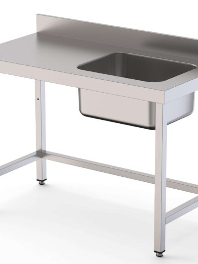 Mesa de Trabajo Acero Inoxidable Mural Sin Estante y Con Cubeta a la Derecha 2600x700x850h mm  WTW17026RB0