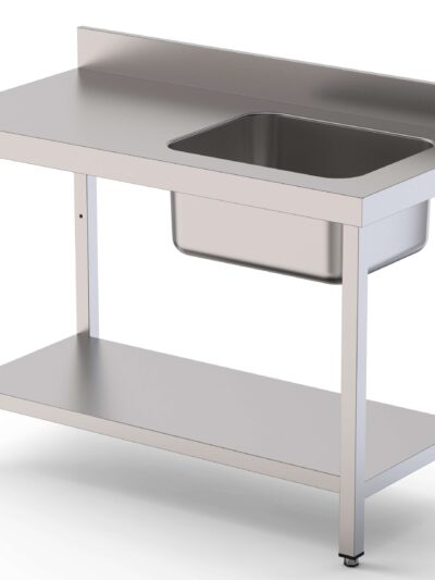 Mesa de Trabajo Acero Inoxidable Mural Con Estante y Con Cubeta a la Derecha 2000x700x850h mm  WTW17020RB1