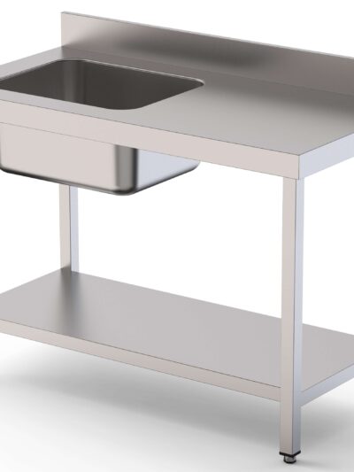 Mesa de Trabajo Acero Inoxidable Mural Con Estante y Con Cubeta a la izquierda 1200x700x850h mm  WTW17012LB1