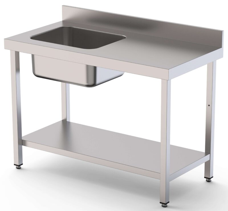 Mesa de Trabajo Acero Inoxidable Mural Con Estante y Con Cubeta a la izquierda 1600x700x850h mm  WTW17016LB1