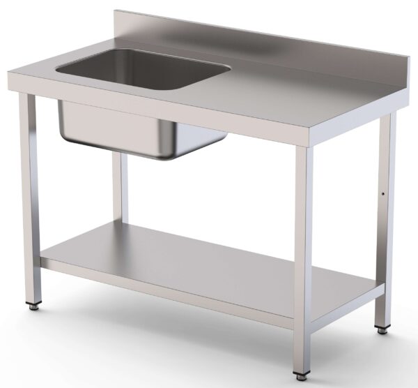 Mesa de Trabajo Acero Inoxidable Mural Con Estante y Con Cubeta a la izquierda 2800x700x850h mm  WTW17028LB1