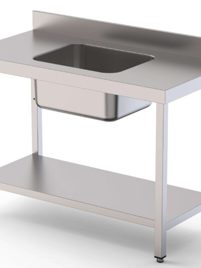 Mesa de Trabajo Acero Inoxidable Mural Con Estante y Con Cubeta Central 1500x700x850h mm  WTW17015CB1