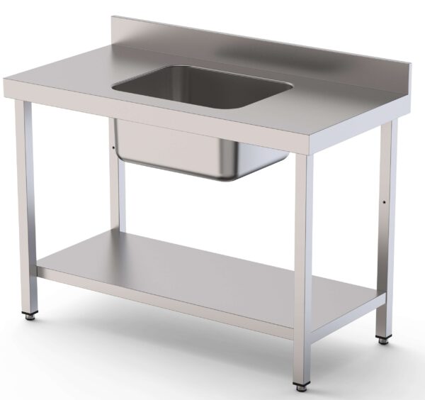 Mesa de Trabajo Acero Inoxidable Mural Con Estante y Con Cubeta Central 1500x700x850h mm  WTW17015CB1