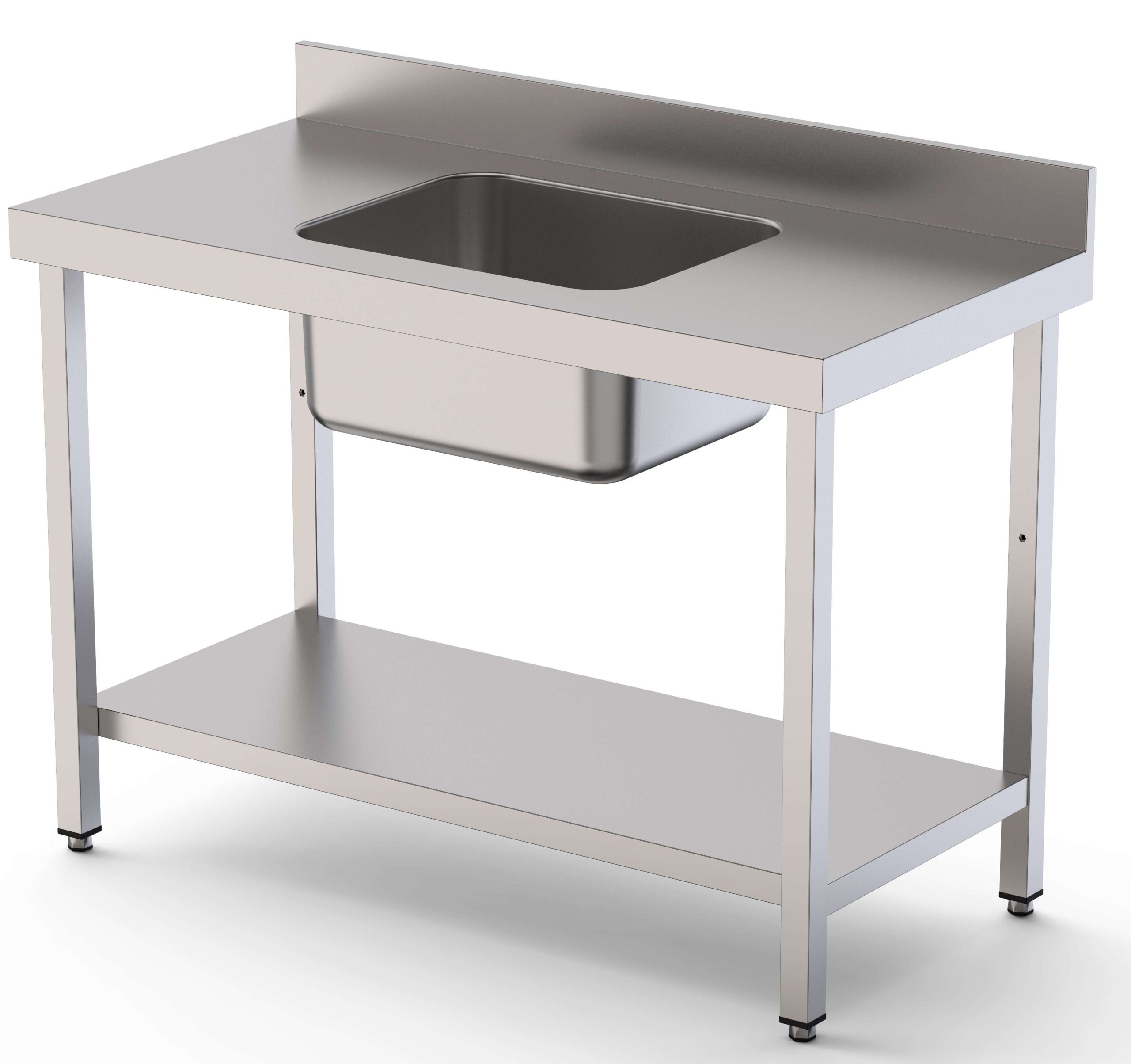 Mesa de Trabajo Acero Inoxidable Mural Con Estante y Con Cubeta Central 1600x700x850h mm WTW17016CB1