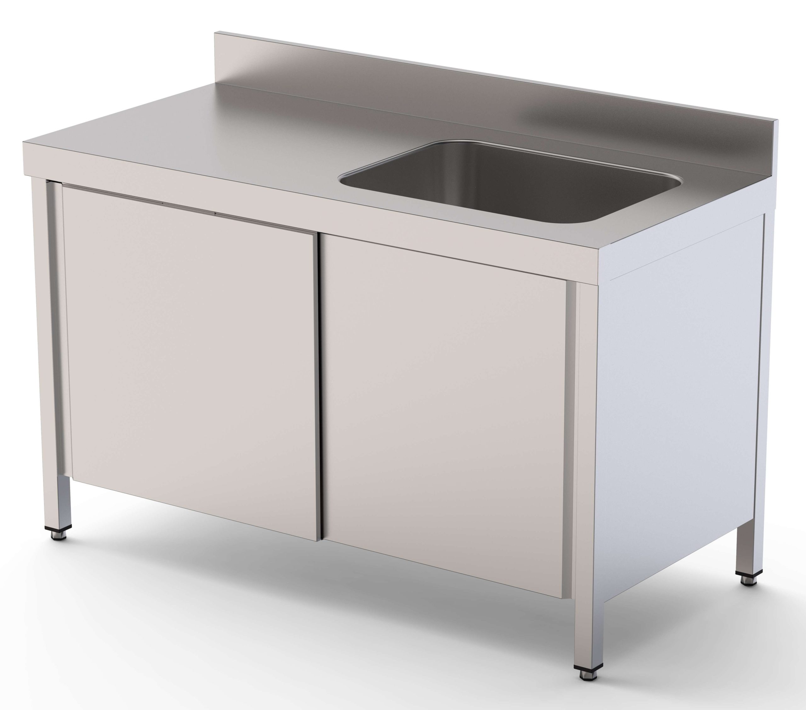 Mesa de Trabajo Acero Inoxidable Mural Con Puertas y Con Cubeta a la Derecha 2600x600x850h mm WTW16026RBSD