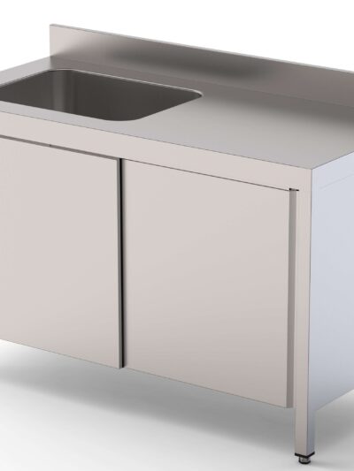 Mesa de Trabajo Acero Inoxidable Mural Con Puertas y Con Cubeta a la Izquierda 1600x600x850h mm WTW16016LBSD