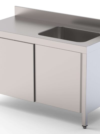Mesa de Trabajo Acero Inoxidable Mural Con Puertas y Con Cubeta a la Derecha 1800x700x850h mm WTW17018RBSD
