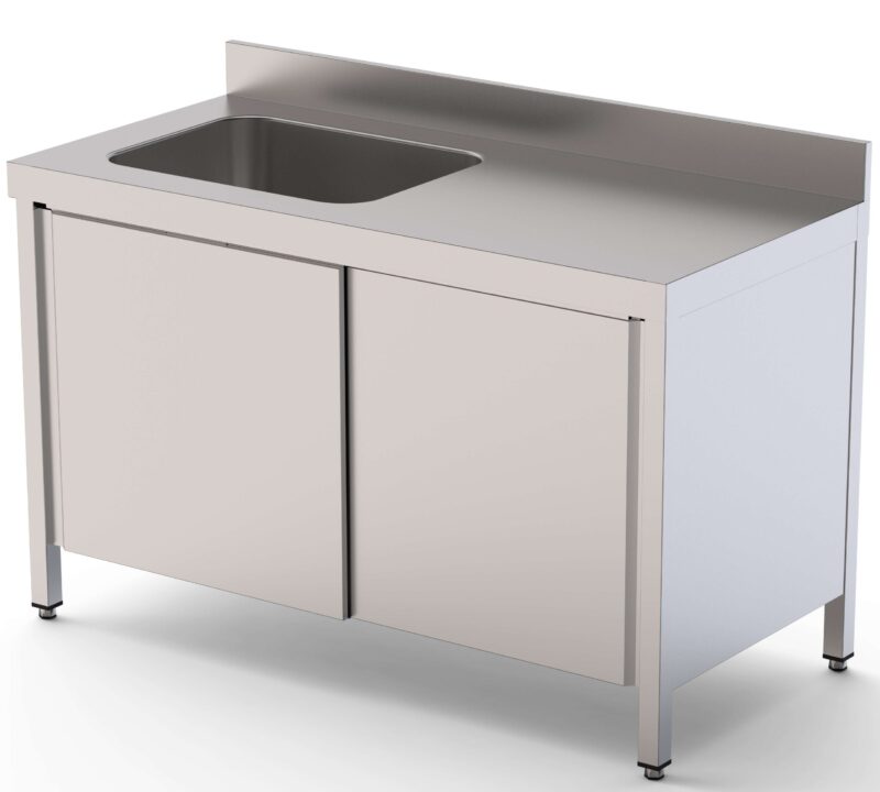 Mesa de Trabajo Acero Inoxidable Mural Con Puertas y Con Cubeta a la Izquierda 1000x700x850h mm WTW17010LBSD