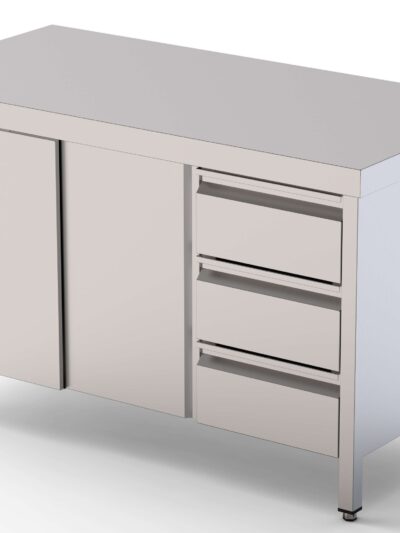 Mesa de Trabajo Acero Inoxidable Central Con Cajones a la Derecha 2000x600x850h mm WTC16020DDR