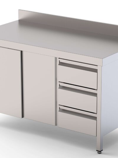 Mesa de Trabajo Acero Inoxidable Mural Con Cajones a la Derecha 1800x600x850h mm WTW16018DDR