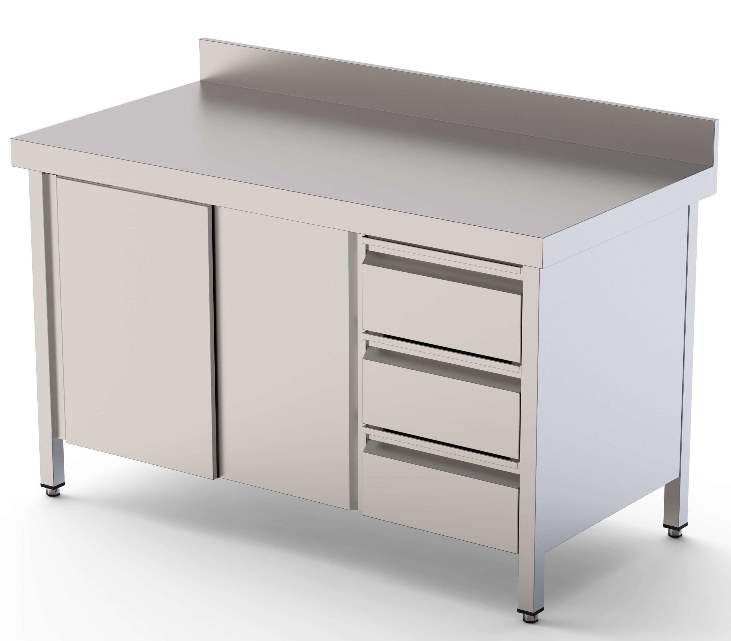 Mesa de Trabajo Acero Inoxidable Mural Con Cajones a la Derecha 2200x600x850h mm WTW16022DDR