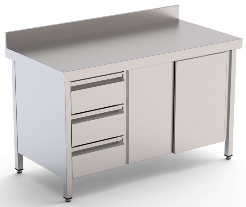 Mesa de Trabajo Acero Inoxidable Mural Con Cajones a la Izquierda 1800x600x850h mm WTW16018DDL