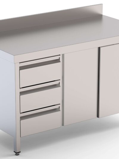 Mesa de Trabajo Acero Inoxidable Mural Con Cajones a la Izquierda 2000x600x850h mm WTW16020DDL