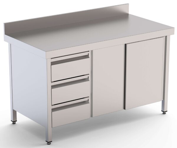 Mesa de Trabajo Acero Inoxidable Mural Con Cajones a la Izquierda 2000x600x850h mm WTW16020DDL