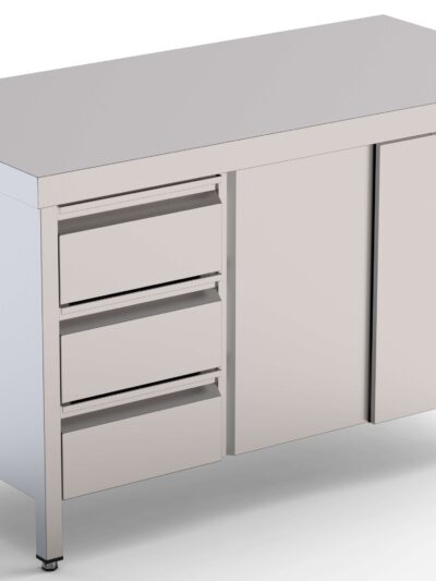 Mesa de Trabajo Acero Inoxidable Central Con Cajones a la Izquierda 2400x700x850h mm WTC17024DDL