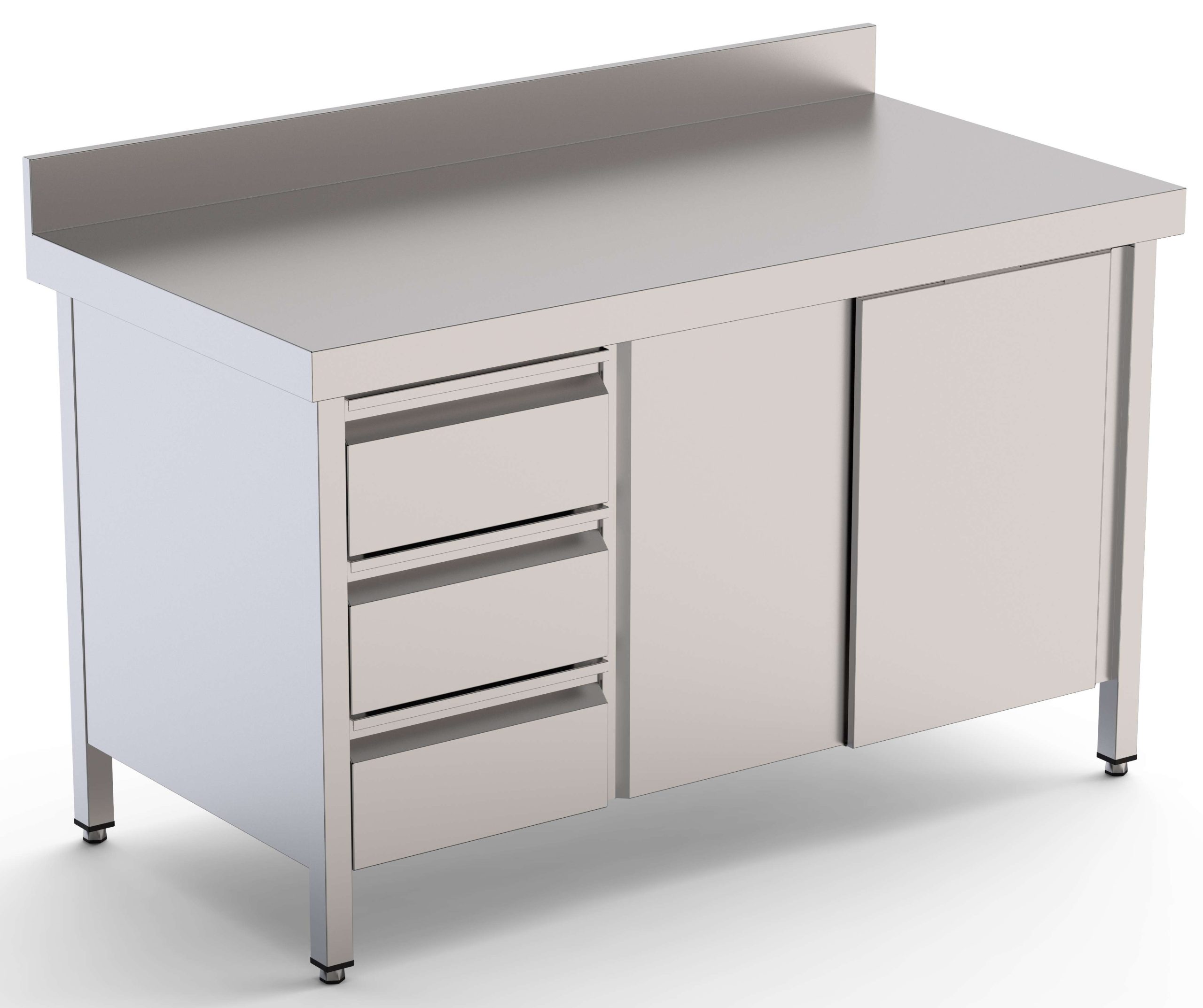 Mesa de Trabajo Acero Inoxidable Mural Con Cajones a la Izquierda 2400x700x850h mm WTW17024DDL