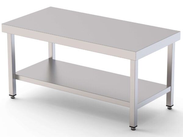 Mesa de Trabajo Acero Inoxidable Baja Central Con 1 Estante 1400x700x600h mm WTC270140S1