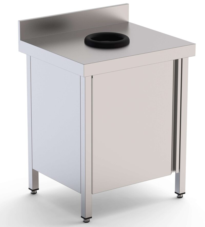 Mesa de Trabajo Acero Inoxidable Mural Con Puerta y Aro Desbarazado 700x700x850h mm WTW170070WD