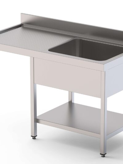 Fregadero Acero Inoxidable 2 Cubas Izquierda Para Lavavajillas Fondo 600 Con Estante 1800x600x850h mm IS1618L2DW1