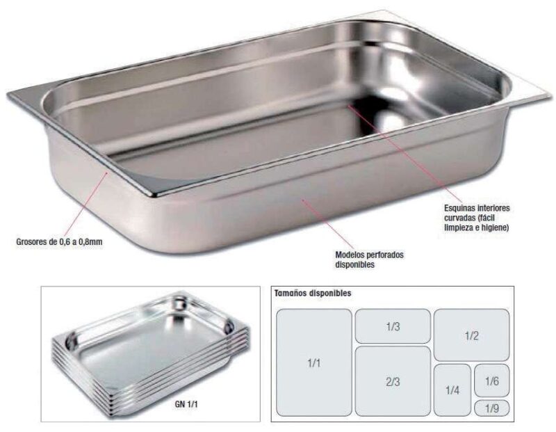 Cubetas Gastronorm Acero Inoxidable de GN1/3-65 PEKIN GNCH23