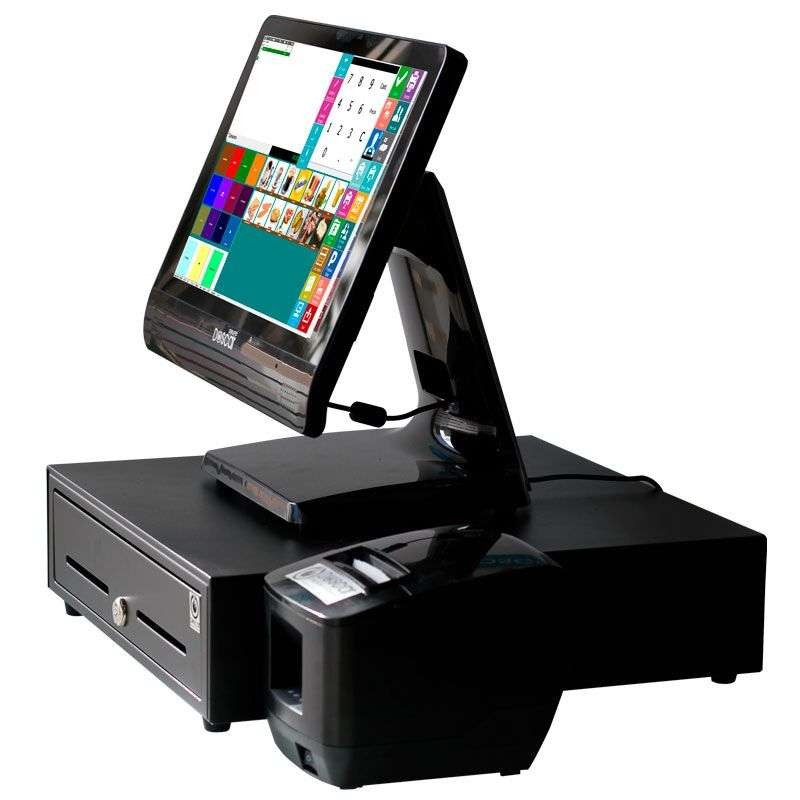 Sistema TPV Compacto Táctil resistiva: TPV Compacto+Cajón Portamonedas+Impresora de Tickets 58mm Versión Completa Comercio MC90+58C-C (4GB y 64 SSD)