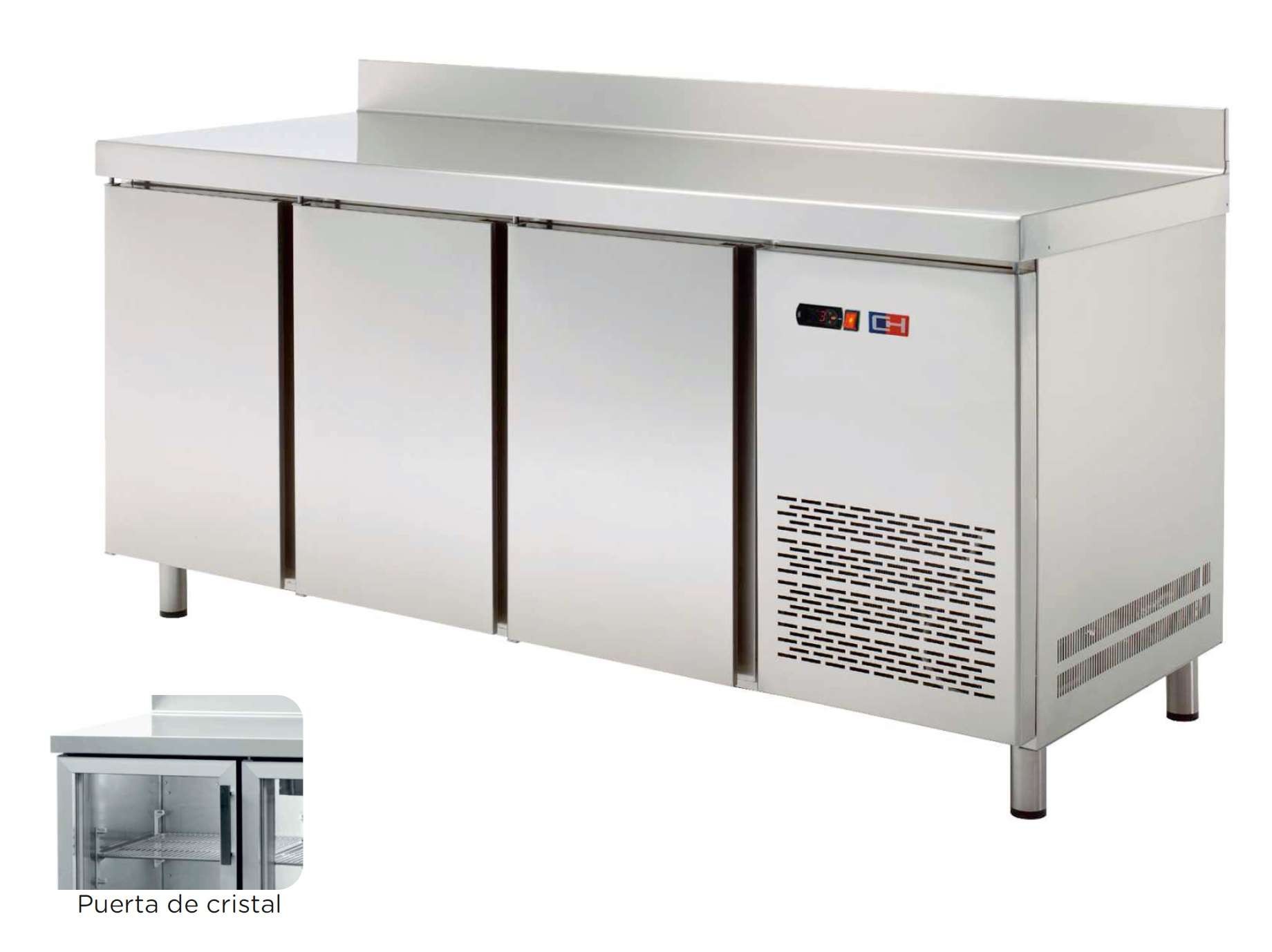 Mesa Snack Refrigerada 4 puertas CRISTAL Fondo 600 de 2542 x600 x850h mm CORDOBA MRCH-250V