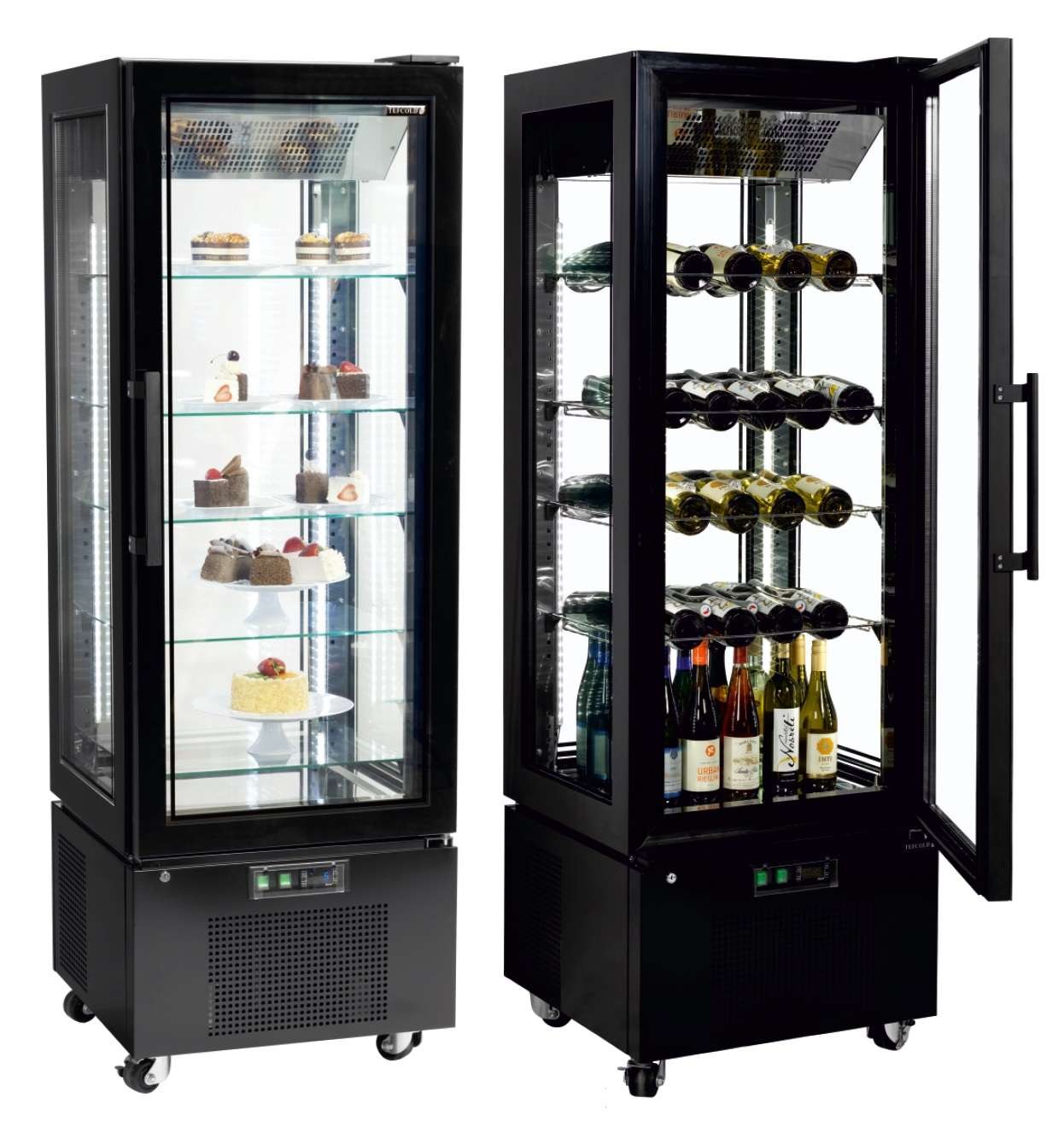 Armario Refrigerado Ventilado Total 4 Caras de Cristal con 5 estantes 650X650X1950h mm Línea VIBORG UPD400-C