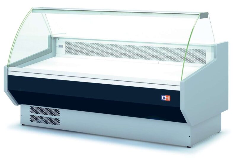 Vitrina Refrigerada Expositora Cristal Curvo con Reserva Decoración Negra Fondo 100 de 2025 x1100 x1235h mm BADAJOZ VEC200-10