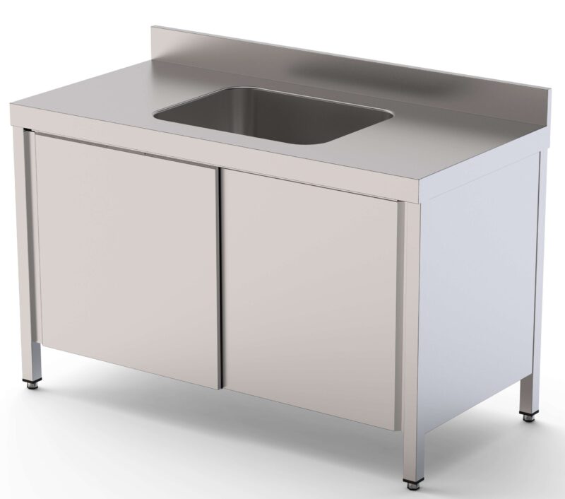 Mesa de Trabajo Acero Inoxidable Mural Con Puertas y Con Cubeta Central 1600x600x850h mm WTW16016CBSD