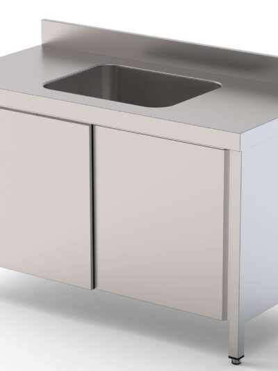 Mesa de Trabajo Acero Inoxidable Mural Con Puertas y Con Cubeta Central 2000x600x850h mm WTW16020CBSD