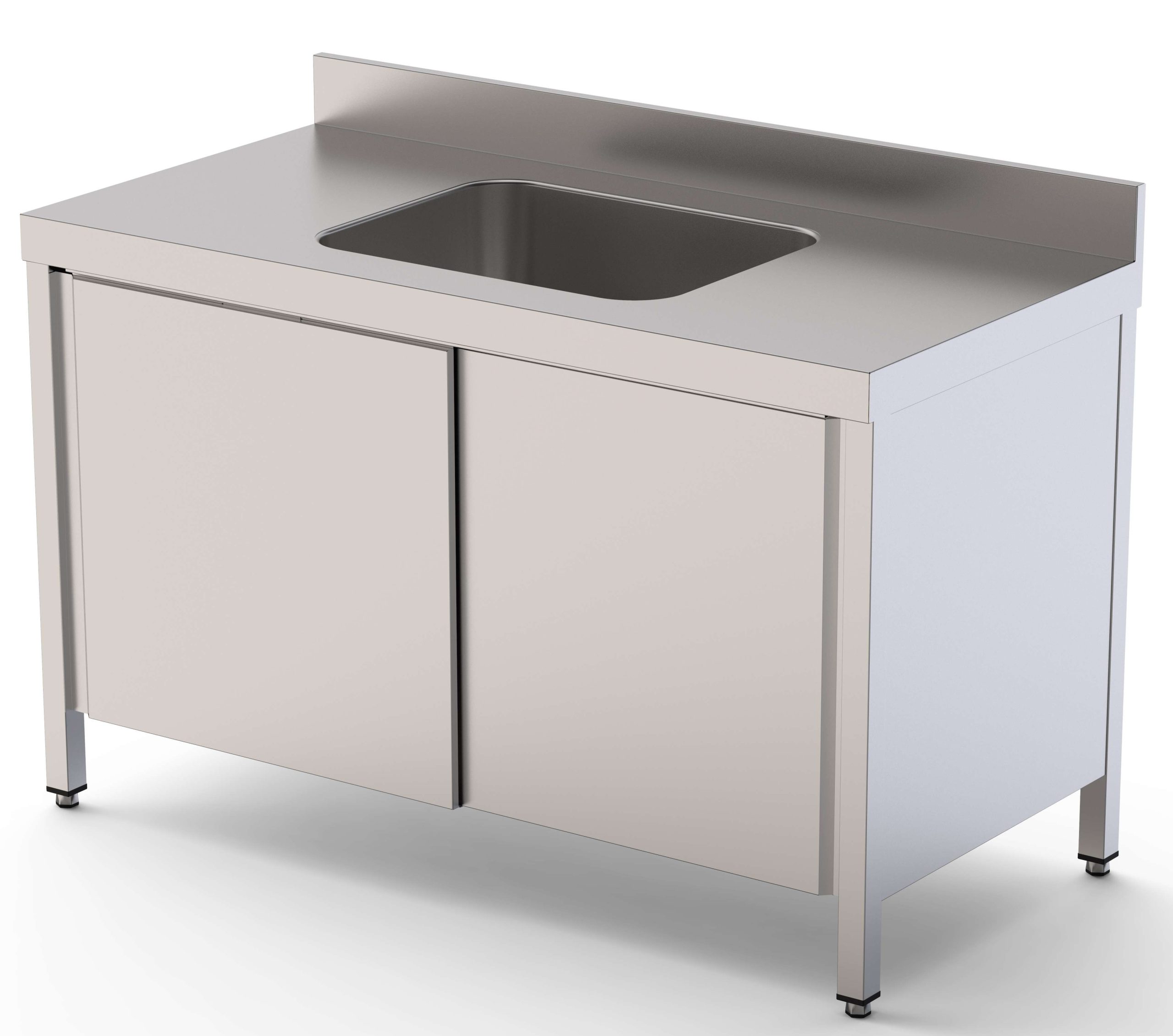Mesa de Trabajo Acero Inoxidable Mural Con Puertas y Con Cubeta Central 1600x700x850h mm WTW17016CBSD