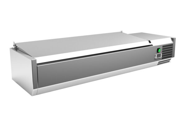 Vitrina 4 cubetas GN1/3 + 1 cubeta GN1/2 con TAPA de 1400 x395 x270h mm PEKIN VRX1400380SL