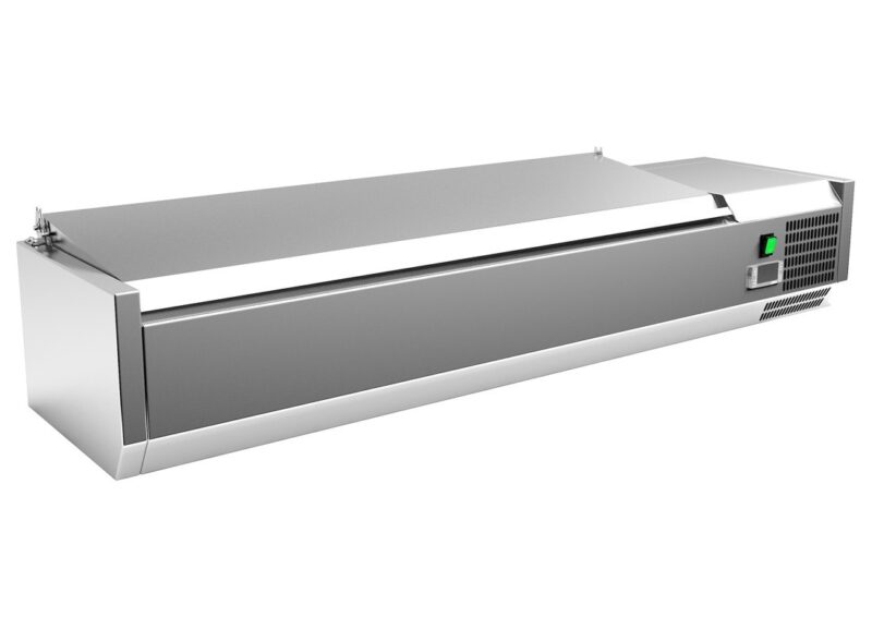 Vitrina 6 cubetas GN1/4 con TAPA de 1400 x335 x270h mm PEKIN VRX1400330SL