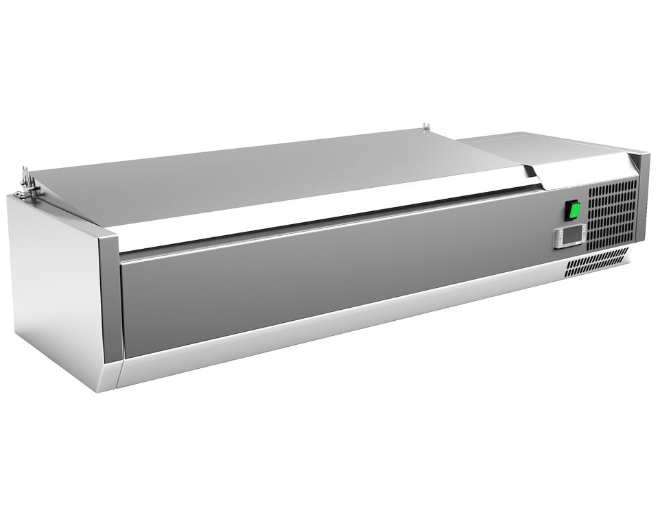 Vitrina 5 cubetas GN1/4 con TAPA de 1200 x335 x270h mm PEKIN VRX1200330SL