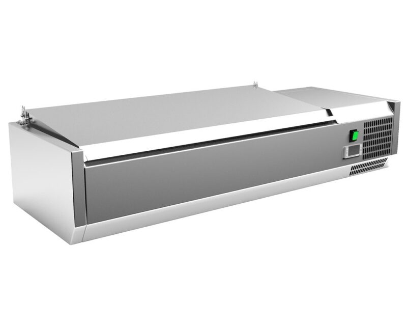 Vitrina 3 cubetas GN1/3 + 1 cubeta GN1/2 con TAPA de 1200 x395 x270h mm PEKIN VRX1200380SL