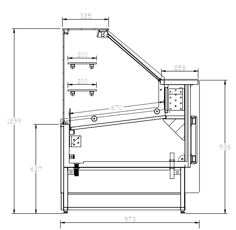 Vitrina Refrigerada Pastelería de 1 metro Fondo 973 mm Frío Estático - Exposición Inoxidable - 2 Estantes Línea CORDOBA VRE-100-P