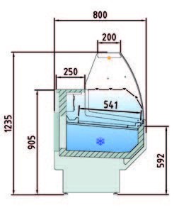 Vitrina Refrigerada Cristal Curvo Fondo 800 dim.1055x800x1235h mm Línea Córdoba VED-8-10-C