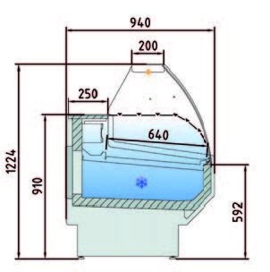 Vitrina Refrigerada Cristal Curvo Fondo 900  dim.1055x940x1235h mm Línea Córdoba VED-9-10-C