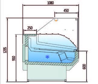 Vitrina Refrigerada Cristal Recto Fondo 1100 dim.2025x1100x1235h mm Línea Córdoba VED-10-20-R-TF
