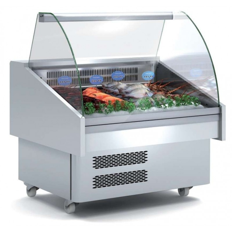 Vitrina Expositora Refrigerada Pescado / Marisco evaporador estática + placa fría  dim.1505x915x1185h mm  Línea Córdoba EEC-150-RR-EF