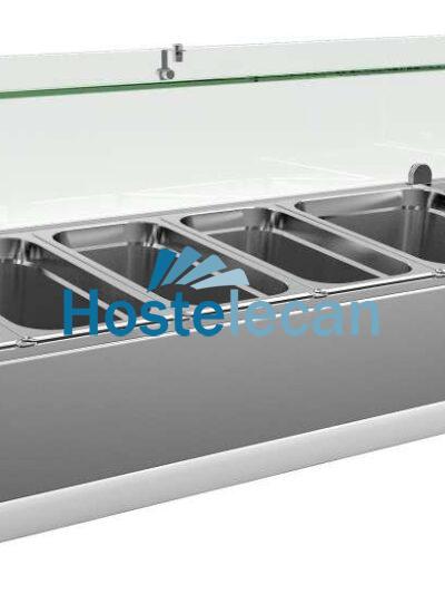 Vitrina 4 cubetas GN1/3 + 1 cubeta GN1/2 con Cúpula de Vídrio de 1400 x395 x440h mm PEKIN VRX1400380FG