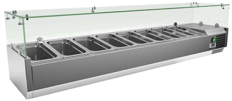 Vitrina 8 cubetas GN1/3 con Cúpula de Vídrio de 1800 x395 x440h mm PEKIN VRX1800380FG