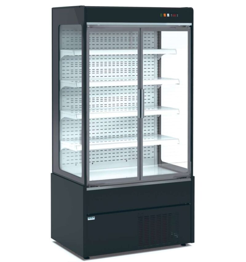 Mural Refrigerado Expositor con Puertas de Cristal 4 Estantes Fondo 700 de 1530 x700 x1990h mm AVEIRO MAE150PV-N color NEGRO