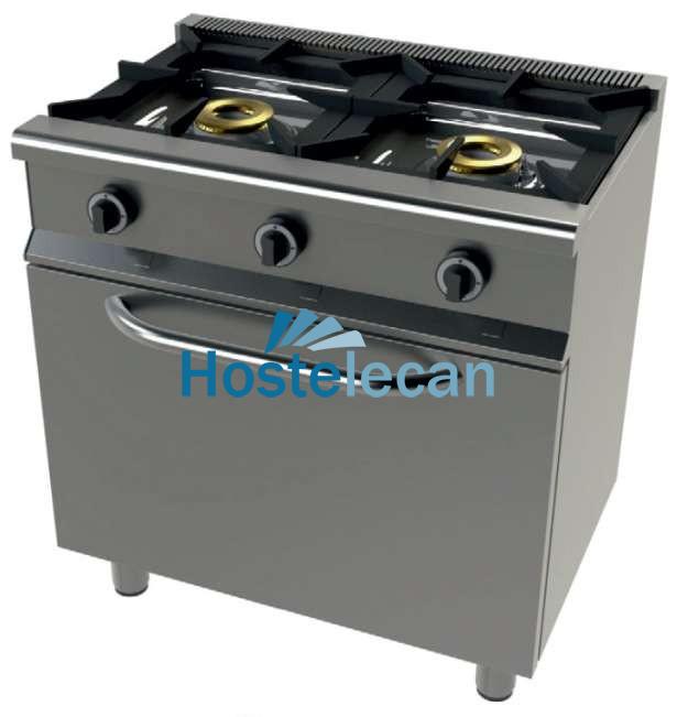 Cocina a gas con horno GN1/1 4,5 Kw, 2 fuegos 8+8 Kw SerIe 550 JUNEX con medidas 800x550x850h mm 6201/1
