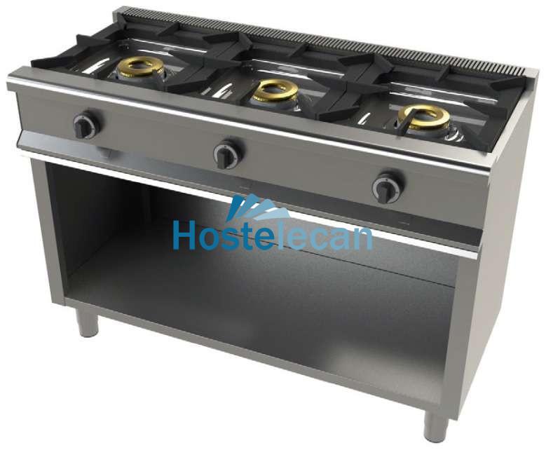 Cocina a gas con mueble de 3 fuegos 8+8+8 Kw SerIe 550 JUNEX con medidas 1200x550x850h mm 6300/1