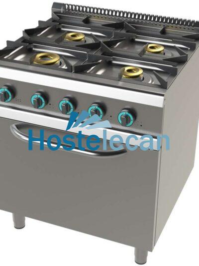 Cocina a gas con horno GN2/1 de 4 fuegos 8+4,5+6+6 Kw SerIe 700 JUNEX con medidas 800x730x900h mm FO7N401
