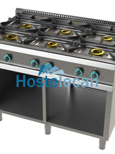 Cocina a gas con mueble de 6 fuegos 2x8+4,5+3x6 Kw SerIe 700 JUNEX con medidas 1200x730x900h mm FO7N600