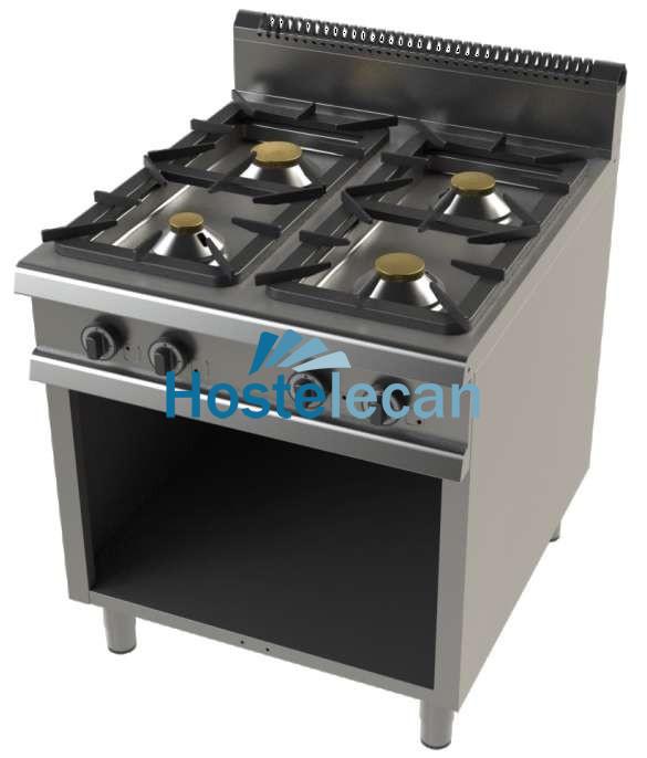 Cocina a gas con mueble de 4 fuegos 4,3+8,3+10+8,3 Kw Serie 900 JUNEX con medidas 800x900x900h mm FO9C400