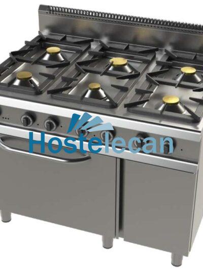 Cocina a gas con mueble de 6 fuegos 2x8,3+4,3+2x10 Kw Serie 900 JUNEX con medidas 1200x900x900h mm FO9C600