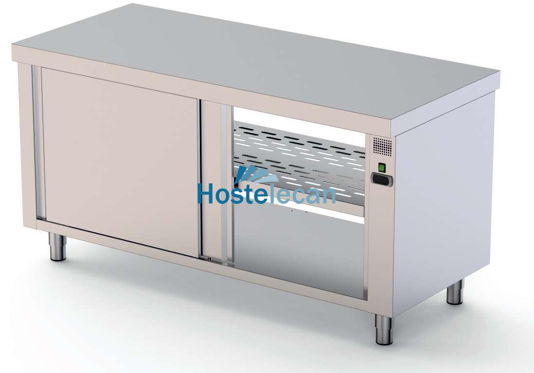 Mesa Caliente Acero Inoxidable Central Fondo 600 Con Puerta Corredera a 1 Cara 1400x600x850h mm HFTC160140SD